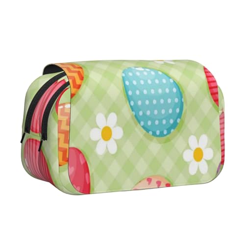 YXDVPALNE Frohe Ostern Bunte Ostereier Doppeltes Clamshell-Stifteetui, tragbares Bleistiftetui mit Reißverschluss von YXDVPALNE