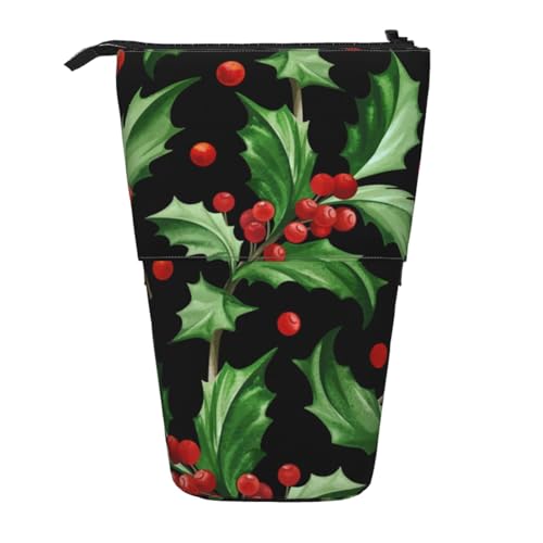 YXDVPALNE Frohe Weihnachten, Holly, Teleskop-Federmäppchen, Ständer-Federmäppchen mit Reißverschluss-Stiftetasche von YXDVPALNE