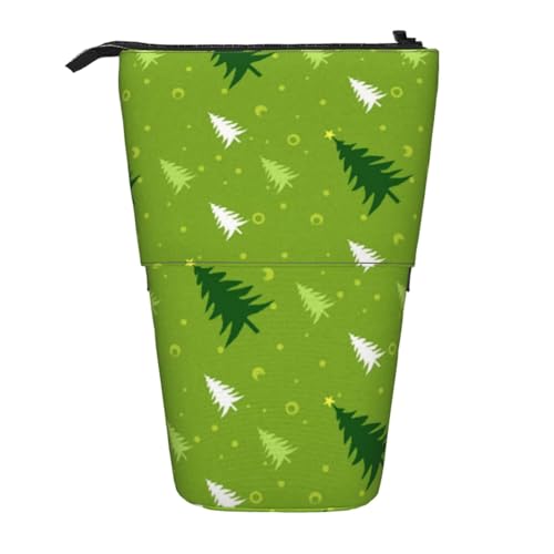 YXDVPALNE Frohe Weihnachten Kiefernmuster, Teleskop-Federmäppchen, Ständer-Federmäppchen mit Reißverschluss-Stiftetasche von YXDVPALNE