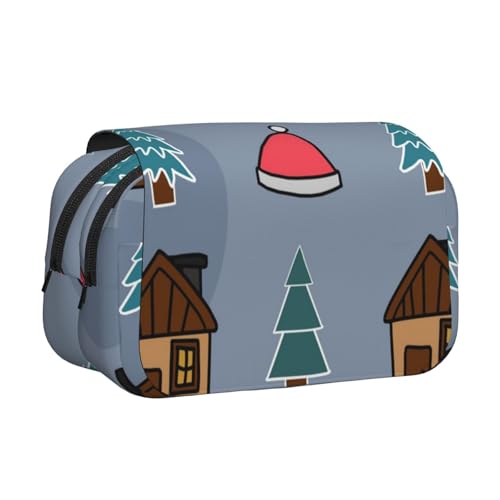 YXDVPALNE Frohe Weihnachten Weihnachtsbaum Doppeltes Clamshell-Stifteetui, tragbares Bleistiftetui mit Reißverschluss von YXDVPALNE
