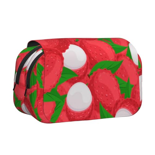 YXDVPALNE Frucht des Litschi-Musters Doppeltes Clamshell-Stifteetui, tragbares Bleistiftetui mit Reißverschluss von YXDVPALNE