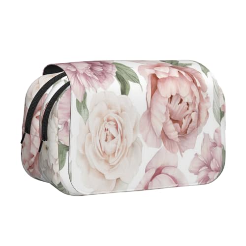 YXDVPALNE Frühlingssaison Rosa Blumen Blumen Doppeltes Clamshell-Stifteetui, tragbares Bleistiftetui mit Reißverschluss von YXDVPALNE