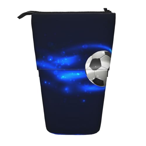 YXDVPALNE Fußball in Flammen, Teleskop-Federmäppchen, Ständer-Federmäppchen mit Reißverschluss-Stiftetasche von YXDVPALNE