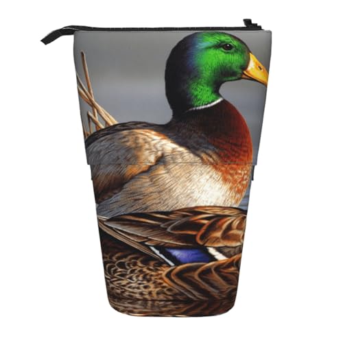 YXDVPALNE Gemälde „Ente auf dem Wasser“, Teleskop-Federmäppchen, Ständer-Federmäppchen mit Reißverschluss-Stiftetasche von YXDVPALNE