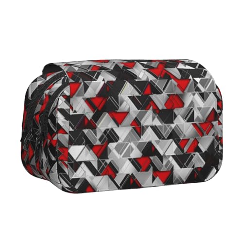 YXDVPALNE Geometrische Explosion Schwarz und Rot Doppeltes Clamshell-Stifteetui, tragbares Bleistiftetui mit Reißverschluss von YXDVPALNE