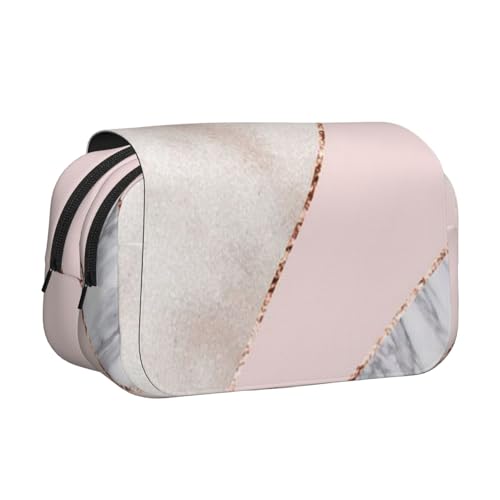 YXDVPALNE Gespleißter gemischter Roségold-Marmor Doppeltes Clamshell-Stifteetui, tragbares Bleistiftetui mit Reißverschluss von YXDVPALNE