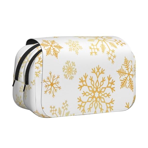 YXDVPALNE Gold Schneeflocke Weihnachten Xmas Weiß Doppeltes Clamshell-Stifteetui, tragbares Bleistiftetui mit Reißverschluss von YXDVPALNE
