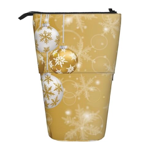 YXDVPALNE Gold Weihnachtskugel Schneeflocke Weihnachten, Teleskop-Federmäppchen, Ständer-Federmäppchen mit Reißverschluss-Stiftetasche von YXDVPALNE