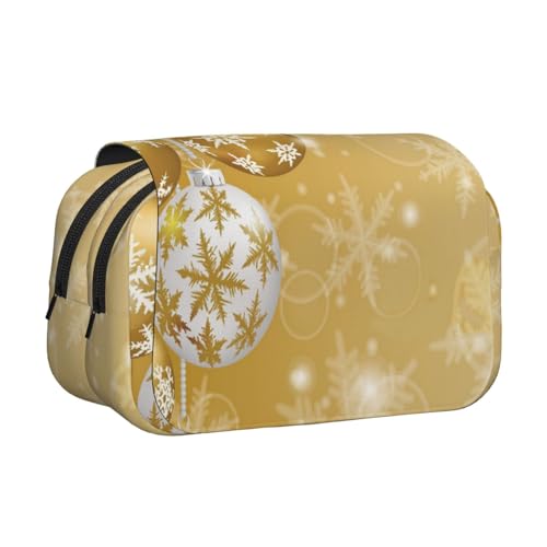 YXDVPALNE Gold Weihnachtskugel Schneeflocke Weihnachten Doppeltes Clamshell-Stifteetui, tragbares Bleistiftetui mit Reißverschluss von YXDVPALNE