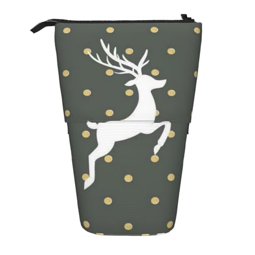 YXDVPALNE Gold und Grau Kostenlose Weihnachten, Teleskop-Federmäppchen, Ständer-Federmäppchen mit Reißverschluss-Stiftetasche von YXDVPALNE