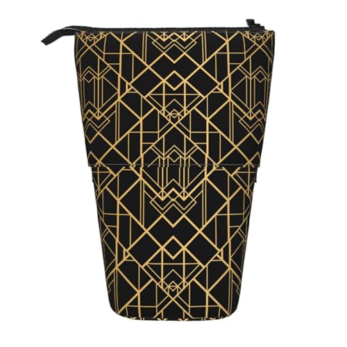 YXDVPALNE Gold und Schwarz, Teleskop-Federmäppchen, Ständer-Federmäppchen mit Reißverschluss-Stiftetasche von YXDVPALNE