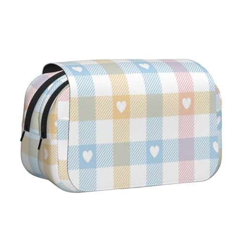 YXDVPALNE Herzen in Pastellblau Rosa Doppeltes Clamshell-Stifteetui, tragbares Bleistiftetui mit Reißverschluss von YXDVPALNE