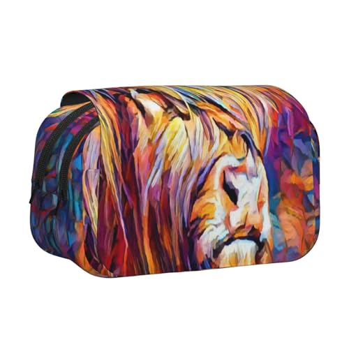 YXDVPALNE Highland Kuh gedruckt Doppeltes Clamshell-Stifteetui, tragbares Bleistiftetui mit Reißverschluss von YXDVPALNE