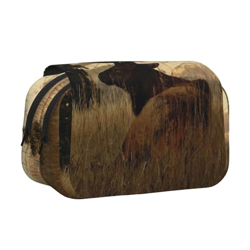 YXDVPALNE Hirsch im Herbstwald gedruckt Doppeltes Clamshell-Stifteetui, tragbares Bleistiftetui mit Reißverschluss von YXDVPALNE