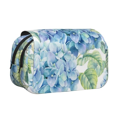 YXDVPALNE Hortensie Aquarell gedruckt Doppeltes Clamshell-Stifteetui, tragbares Bleistiftetui mit Reißverschluss von YXDVPALNE