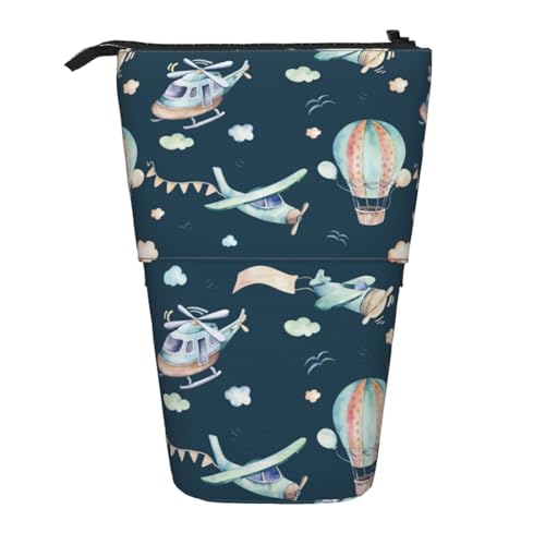 YXDVPALNE Hubschrauber und Ballons, Teleskop-Federmäppchen, Ständer-Federmäppchen mit Reißverschluss-Stiftetasche von YXDVPALNE