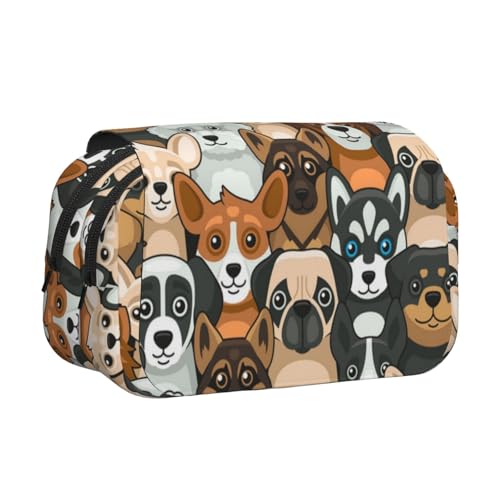 YXDVPALNE Hundedruck im Cartoon-Stil Doppeltes Clamshell-Stifteetui, tragbares Bleistiftetui mit Reißverschluss von YXDVPALNE