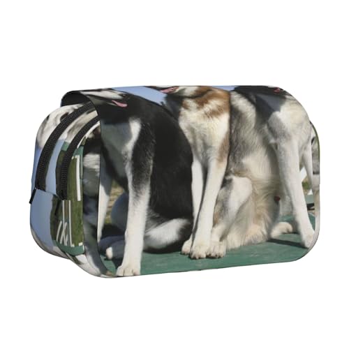 YXDVPALNE Husky Huskie Hunde Doppeltes Clamshell-Stifteetui, tragbares Bleistiftetui mit Reißverschluss von YXDVPALNE