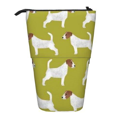 YXDVPALNE Jack Russell Terrier Druck, Teleskop-Federmäppchen, Ständer-Federmäppchen mit Reißverschluss-Stiftetasche von YXDVPALNE