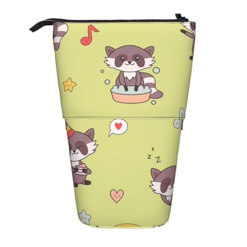 YXDVPALNE Kawaii Waschbär süß, Teleskop-Federmäppchen, Ständer-Federmäppchen mit Reißverschluss-Stiftetasche von YXDVPALNE