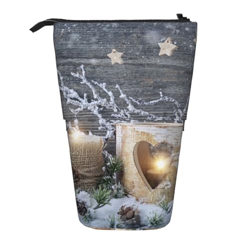 YXDVPALNE Kerze Winter, Teleskop-Federmäppchen, Ständer-Federmäppchen mit Reißverschluss-Stiftetasche von YXDVPALNE