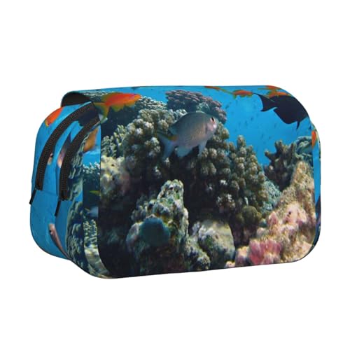 YXDVPALNE Korallen und Fische Doppeltes Clamshell-Stifteetui, tragbares Bleistiftetui mit Reißverschluss von YXDVPALNE