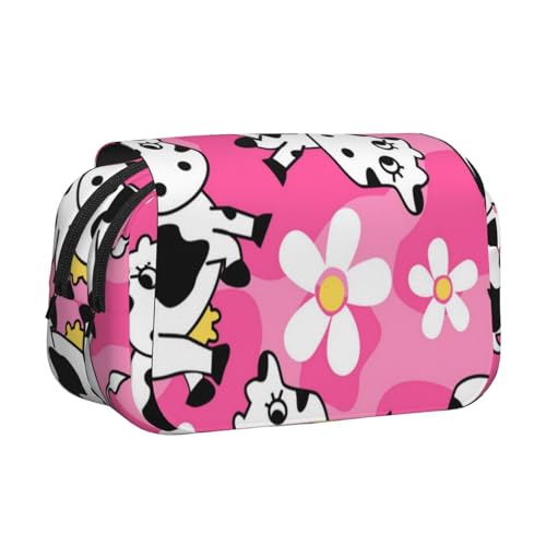 YXDVPALNE Kreativer Kuh-Cartoon-Tierdruck Doppeltes Clamshell-Stifteetui, tragbares Bleistiftetui mit Reißverschluss von YXDVPALNE