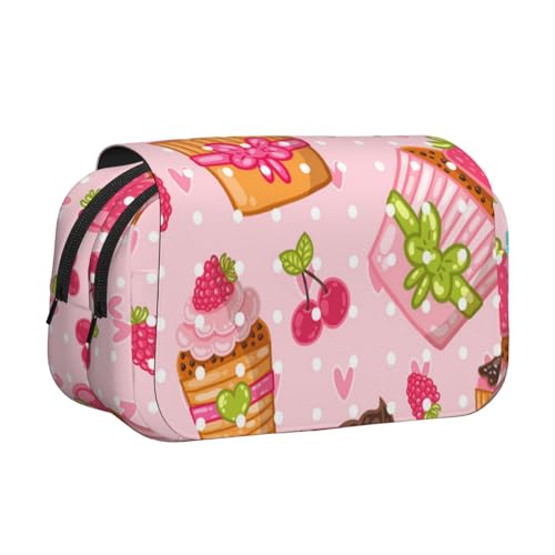 YXDVPALNE Küche Cupcakes Muffins Doppeltes Clamshell-Stifteetui, tragbares Bleistiftetui mit Reißverschluss von YXDVPALNE