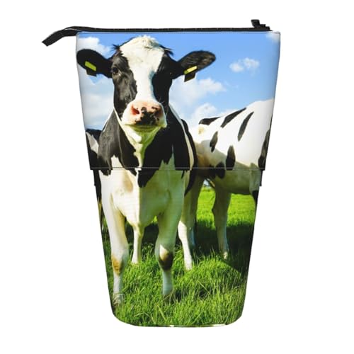 YXDVPALNE Kühe auf der Sommerweide Essen, Teleskop-Federmäppchen, Ständer-Federmäppchen mit Reißverschluss-Stiftetasche von YXDVPALNE