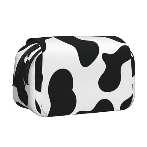 YXDVPALNE Kuh-Druckmuster Doppeltes Clamshell-Stifteetui, tragbares Bleistiftetui mit Reißverschluss von YXDVPALNE