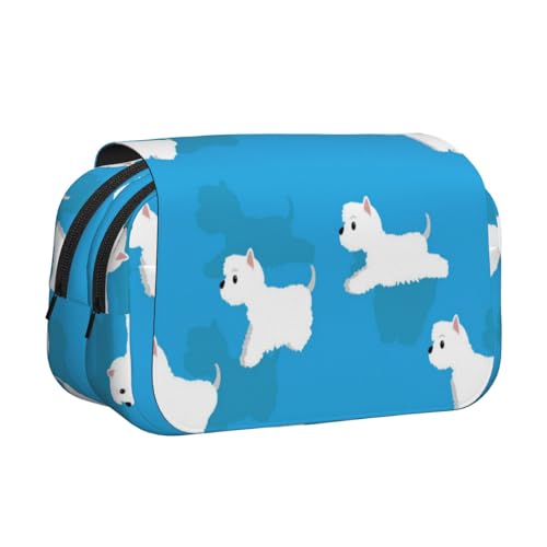 YXDVPALNE Laufende Westie-Hunde Doppeltes Clamshell-Stifteetui, tragbares Bleistiftetui mit Reißverschluss von YXDVPALNE