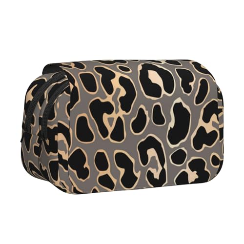 YXDVPALNE Leoparden-Nahtloses Musterdesign In Luxusgold Doppeltes Clamshell-Stifteetui, tragbares Bleistiftetui mit Reißverschluss von YXDVPALNE