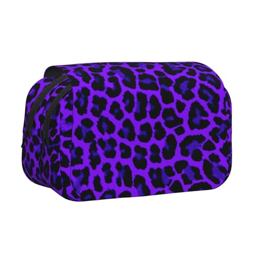 YXDVPALNE Leopardenmuster Lila Doppeltes Clamshell-Stifteetui, tragbares Bleistiftetui mit Reißverschluss von YXDVPALNE