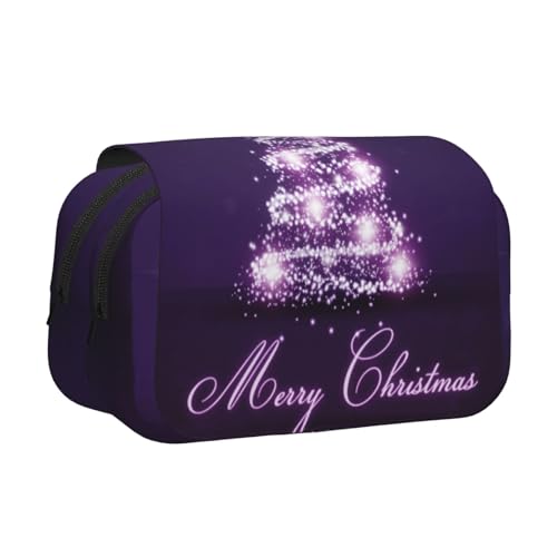YXDVPALNE Lila Weihnachtsbaum Doppeltes Clamshell-Stifteetui, tragbares Bleistiftetui mit Reißverschluss von YXDVPALNE
