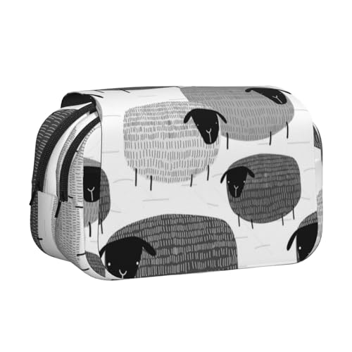 YXDVPALNE Lustige Schafe auf grauem Hintergrund Doppeltes Clamshell-Stifteetui, tragbares Bleistiftetui mit Reißverschluss von YXDVPALNE