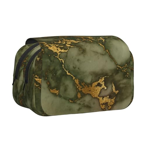 YXDVPALNE Luxuriöser grüner und Goldener Marmor Doppeltes Clamshell-Stifteetui, tragbares Bleistiftetui mit Reißverschluss von YXDVPALNE