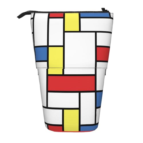 YXDVPALNE Mondrian-Blöcke, Teleskop-Federmäppchen, Ständer-Federmäppchen mit Reißverschluss-Stiftetasche von YXDVPALNE