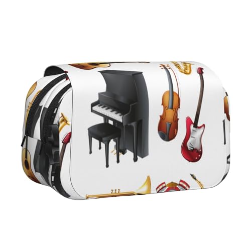 YXDVPALNE Musikinstrument Klavier Gitarre Saxophon Doppeltes Clamshell-Stifteetui, tragbares Bleistiftetui mit Reißverschluss von YXDVPALNE