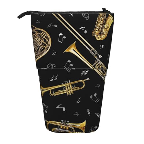 YXDVPALNE Musikinstrumente Klassischer Druck, Teleskop-Federmäppchen, Ständer-Federmäppchen mit Reißverschluss-Stiftetasche von YXDVPALNE