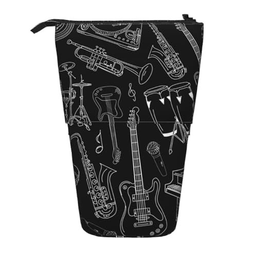 YXDVPALNE Musikinstrumente Schwarz, Teleskop-Federmäppchen, Ständer-Federmäppchen mit Reißverschluss-Stiftetasche von YXDVPALNE