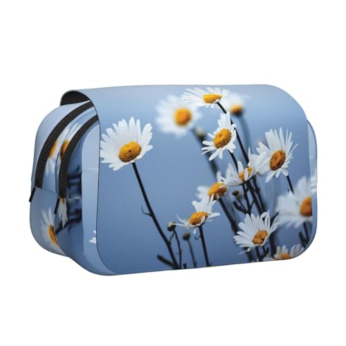 YXDVPALNE Natur Weiße Blume Doppeltes Clamshell-Stifteetui, tragbares Bleistiftetui mit Reißverschluss von YXDVPALNE