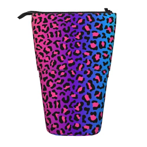 YXDVPALNE Neon-Farbverlauf-Leopardenmuster, Teleskop-Federmäppchen, Ständer-Federmäppchen mit Reißverschluss-Stiftetasche von YXDVPALNE