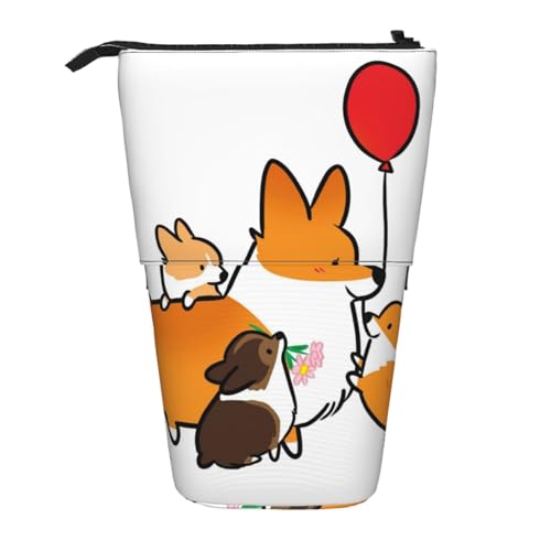YXDVPALNE Niedliche Cartoon-Corgi-Weihnachten, Teleskop-Federmäppchen, Ständer-Federmäppchen mit Reißverschluss-Stiftetasche von YXDVPALNE
