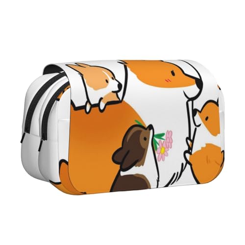 YXDVPALNE Niedliche Cartoon-Corgi-Weihnachten Doppeltes Clamshell-Stifteetui, tragbares Bleistiftetui mit Reißverschluss von YXDVPALNE