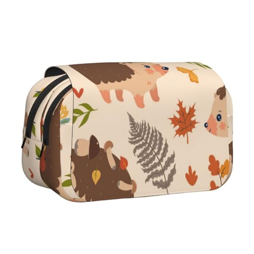 YXDVPALNE Niedlicher Igel und Pilz Doppeltes Clamshell-Stifteetui, tragbares Bleistiftetui mit Reißverschluss von YXDVPALNE