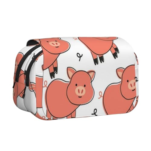YXDVPALNE Niedliches Cartoon-Schwein Doppeltes Clamshell-Stifteetui, tragbares Bleistiftetui mit Reißverschluss von YXDVPALNE