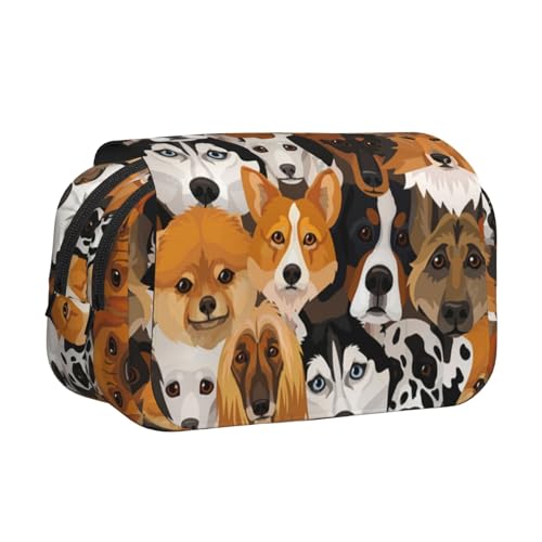 YXDVPALNE Niedliches Hundedrucktier Doppeltes Clamshell-Stifteetui, tragbares Bleistiftetui mit Reißverschluss von YXDVPALNE