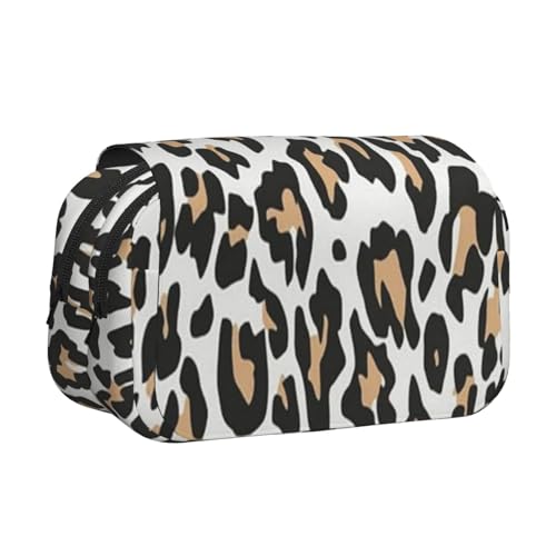 YXDVPALNE Orange Leopardenmuster auf weißen Tieren Wildlife Doppeltes Clamshell-Stifteetui, tragbares Bleistiftetui mit Reißverschluss von YXDVPALNE