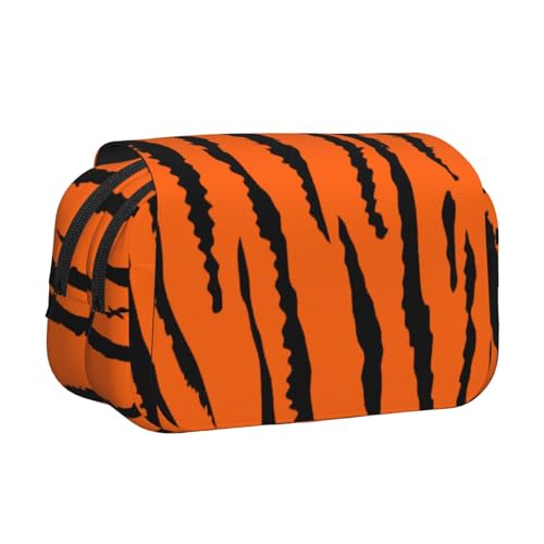 YXDVPALNE Orange Tiger Leopard Doppeltes Clamshell-Stifteetui, tragbares Bleistiftetui mit Reißverschluss von YXDVPALNE