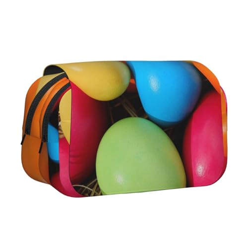 YXDVPALNE Osterei bunt modern Doppeltes Clamshell-Stifteetui, tragbares Bleistiftetui mit Reißverschluss von YXDVPALNE